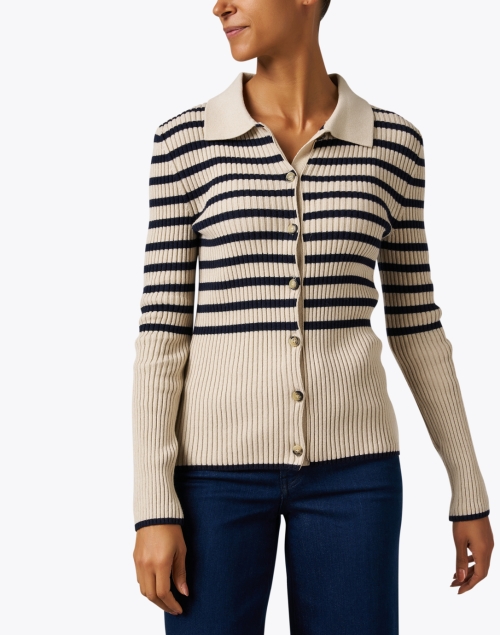 Front image - A.P.C. - Mallory Beige Striped Cardigan