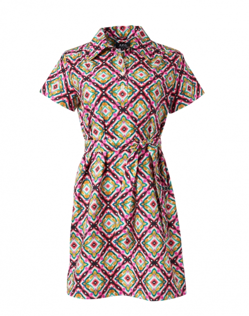 A.P.C. Prudence Pink and Green Geo Print Cotton Dress