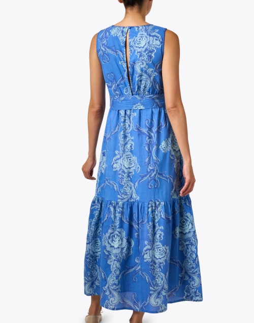 Back image - Ro's Garden - Greta Blue Printed Belted Dress