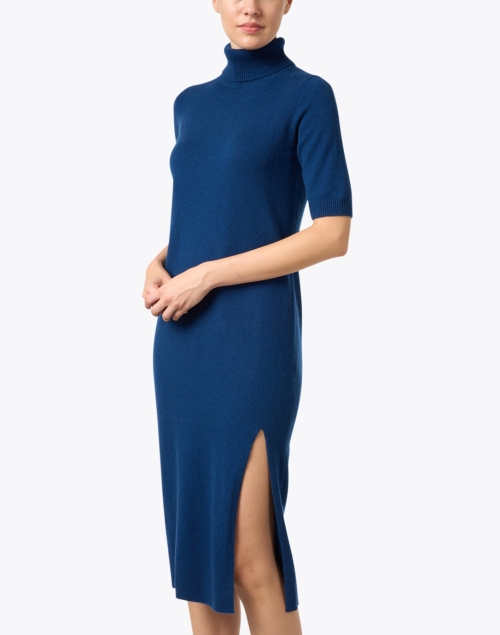Front image - Allude - Blue Wool Cashmere Turtleneck Dress
