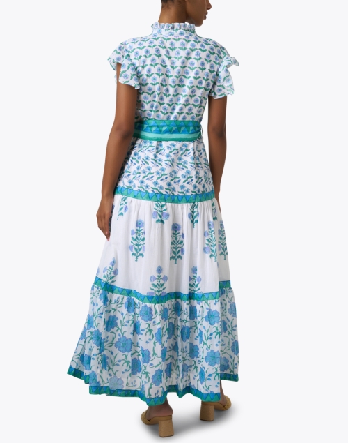 Back image - Oliphant - White and Blue Print Cotton Voile Dress