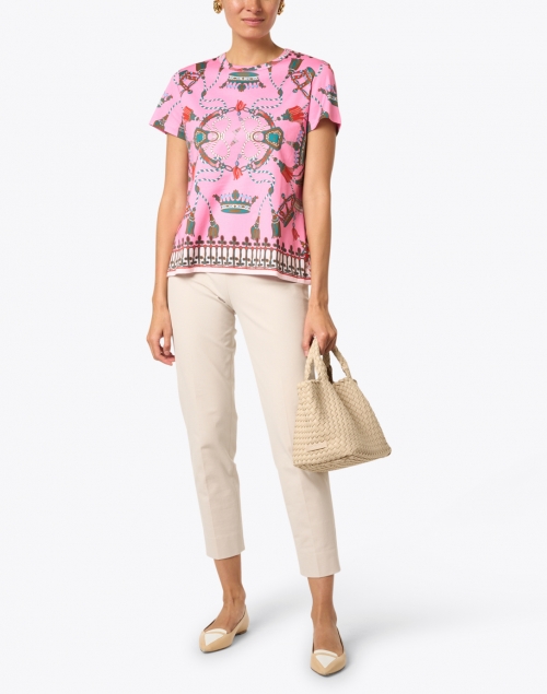 Pink Crown Print Cotton T-Shirt