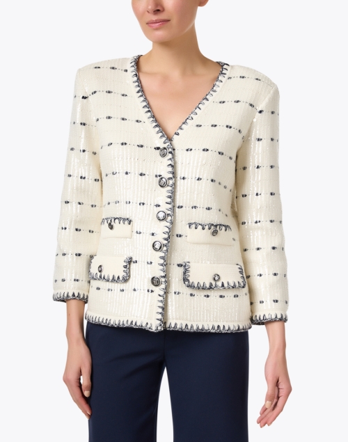 Front image - Veronica Beard - Ceriani Ivory and Navy Cotton Jacket