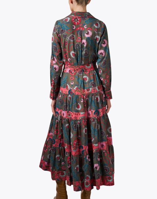 Back image - Figue - Shelby Green Multi Floral Cotton Shirt Dress