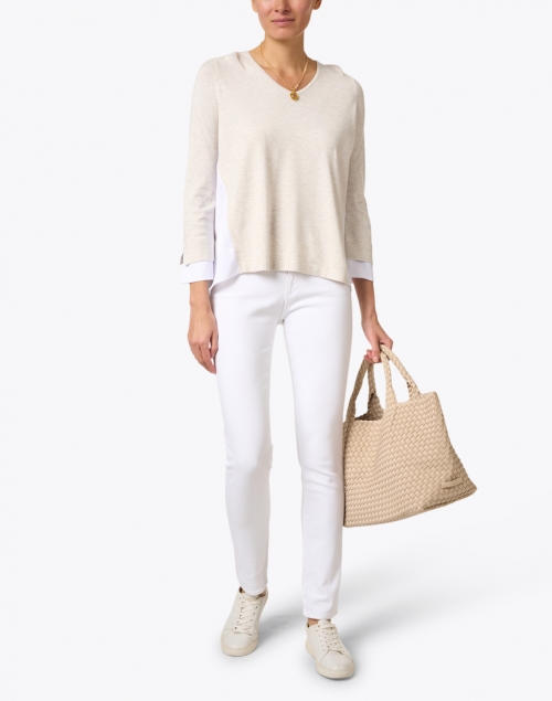 Oyster and White Stretch Knit Top