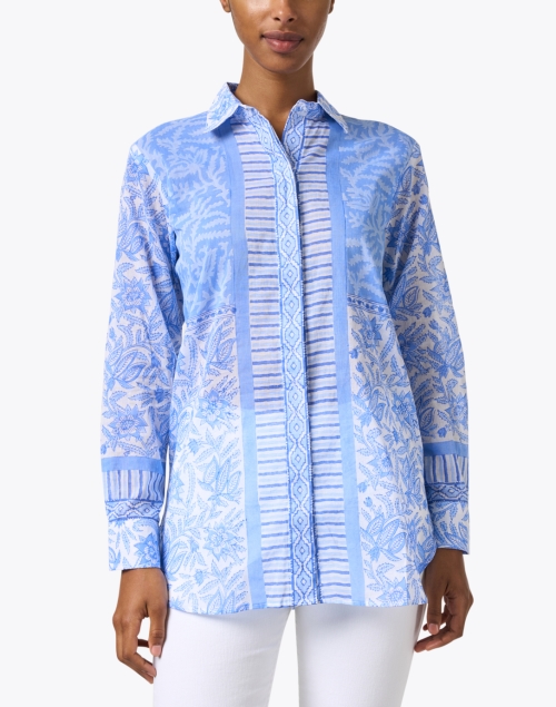 Front image - Bella Tu - Blue Printed Cotton Shirt