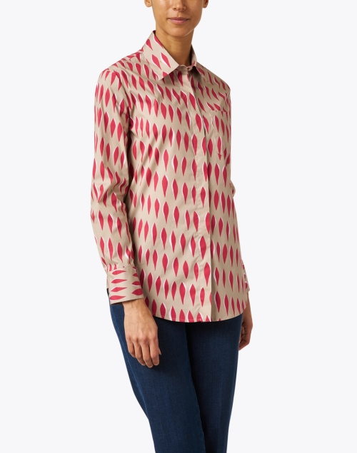 Front image - Piazza Sempione - Beige and Red Print Cotton Poplin Shirt