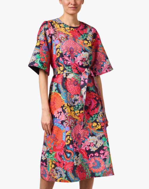 Front image - Megan Park - Carnival Multi Paisley Print Linen Dress