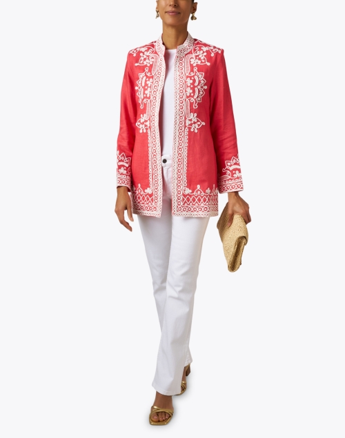 Ceci Coral Embroidered Linen Jacket