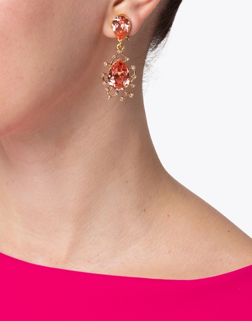 Oscar de la Renta - Pink Crystal and Gold Drop Earring