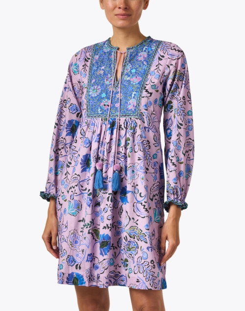 Front image - Bella Tu - Stella Purple and Blue Print Cotton Dress