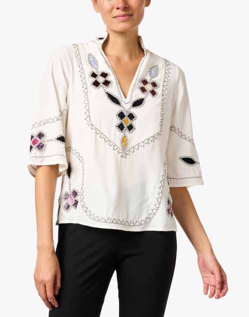 Front image - Figue - Lina White Embroidered Top