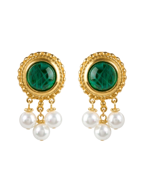 Product image - Ben-Amun - Green and Gold Pearl Drop Clip Earrings