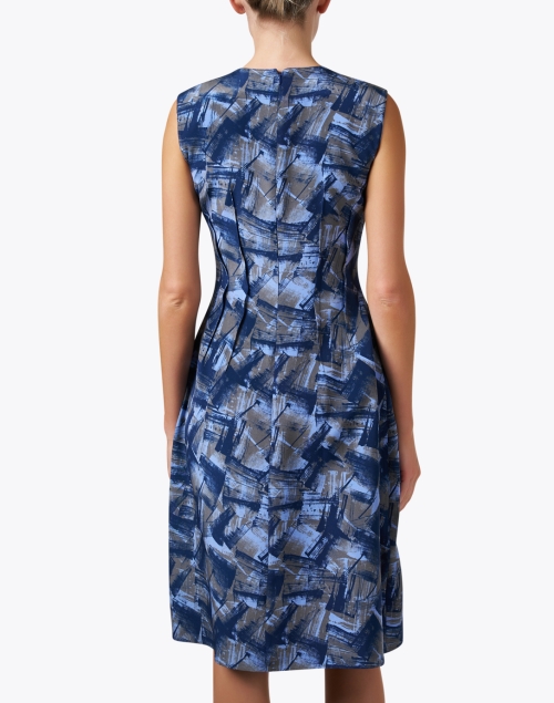 Back image - Lafayette 148 New York - Blue Abstract Print Silk Dress