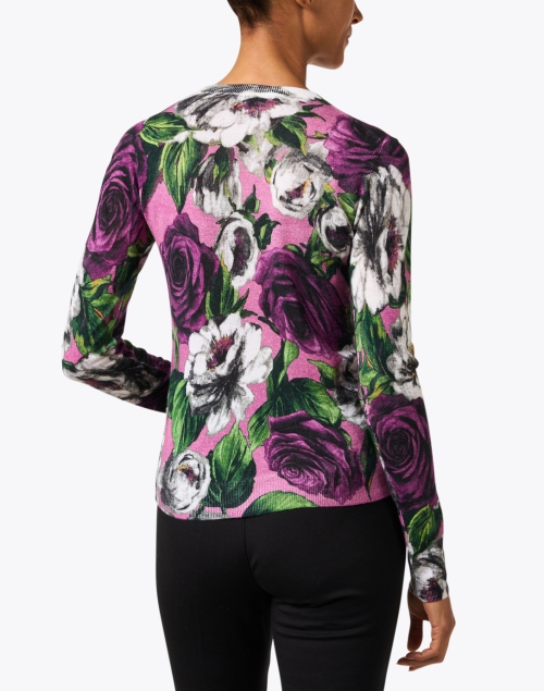 Back image - Samantha Sung - Charlotte Pink Rose Print Silk Cashmere Sweater 
