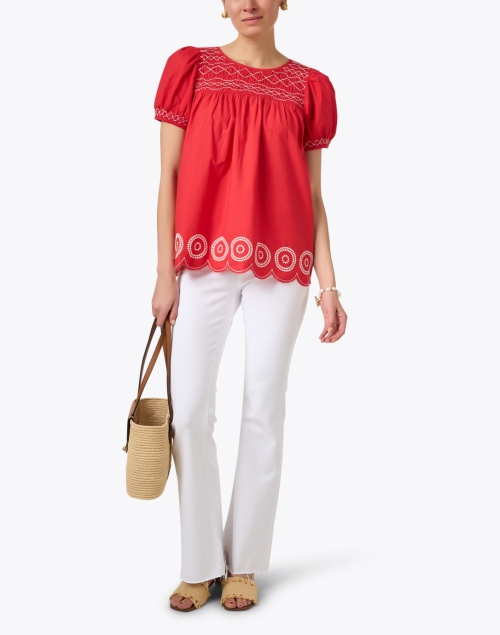 Whit Red Embroidered Top