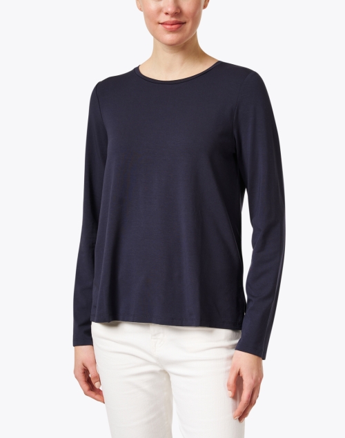 Front image - Eileen Fisher - Navy Stretch Jersey Top