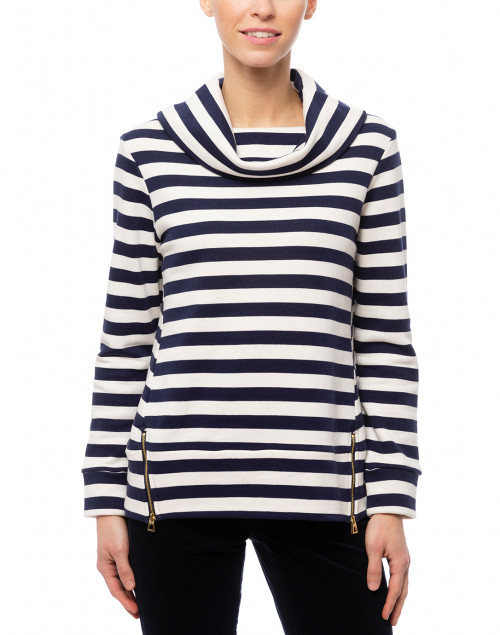 Sail to Sable - Navy and Ivory Striped Cotton Sweater