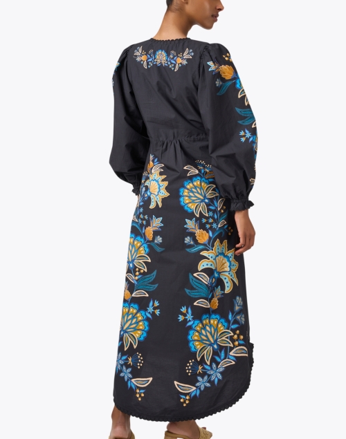 Back image - Farm Rio - Black Floral Embroidered Cotton Dress