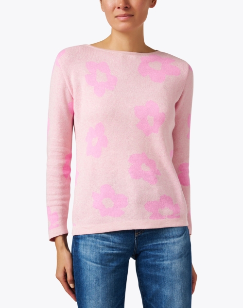 Front image - Blue - Pink Floral Cotton Sweater