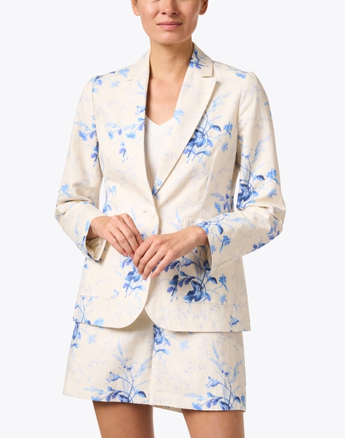Front image - L.K. Bennett - Fleur White and Blue Print Linen Jacket