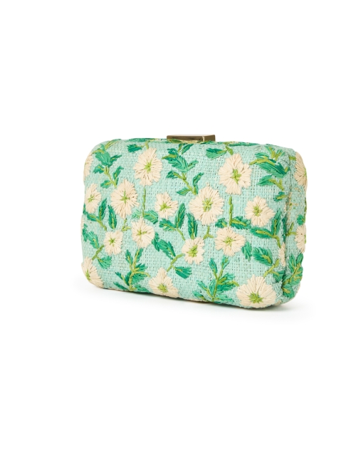 Front image - Kayu - Blue Floral Embroidered Raffia Clutch