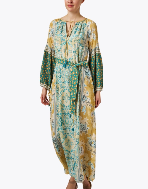 Front image - D'Ascoli - Avni Gold and Blue Print Silk Dress