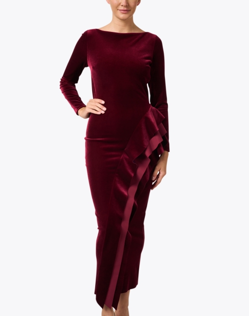Front image - Chiara Boni La Petite Robe - Modesta Burgundy Velvet Ruffle Dress