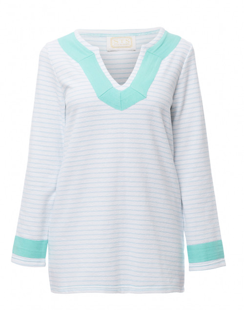 Product image - Sail to Sable - White and Pale Blue Striped French Terry Top