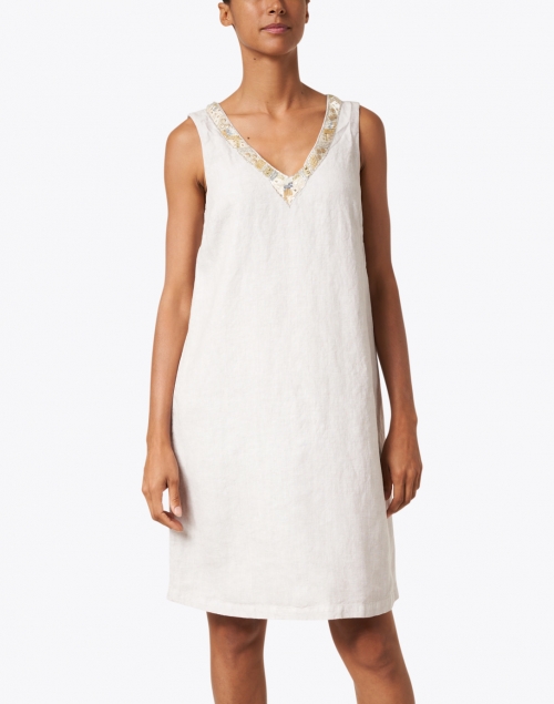 Front image - 120% Lino - Natural Embellished Linen Dress
