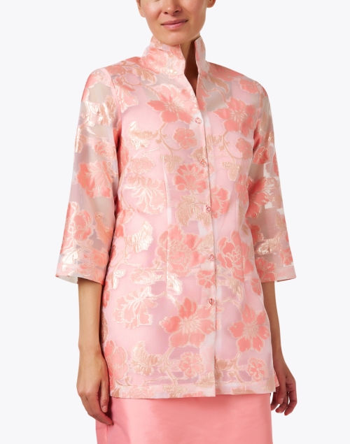 Front image - Connie Roberson - Rita Pink Floral Sheer Silk Topper