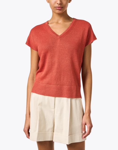 Front image - Kinross - Terracotta Orange Linen Shirt