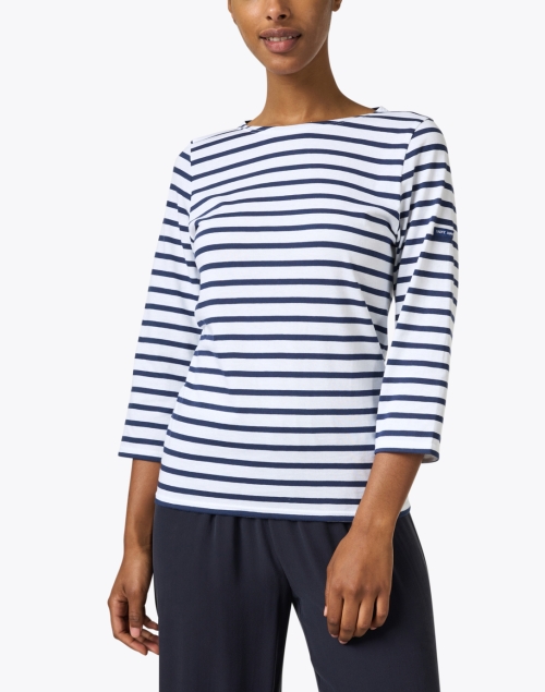 Front image - Saint James - Galathee White and Navy Striped Shirt