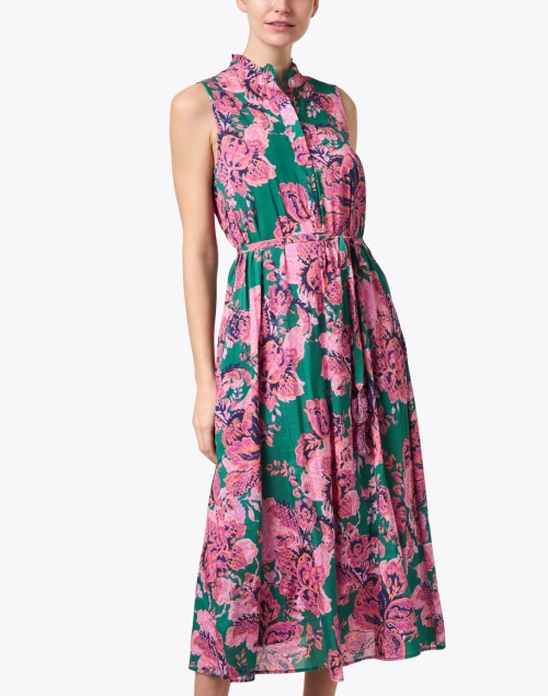 Front image - Megan Park - Rosette Pink and Green Print Cotton Silk Dress 