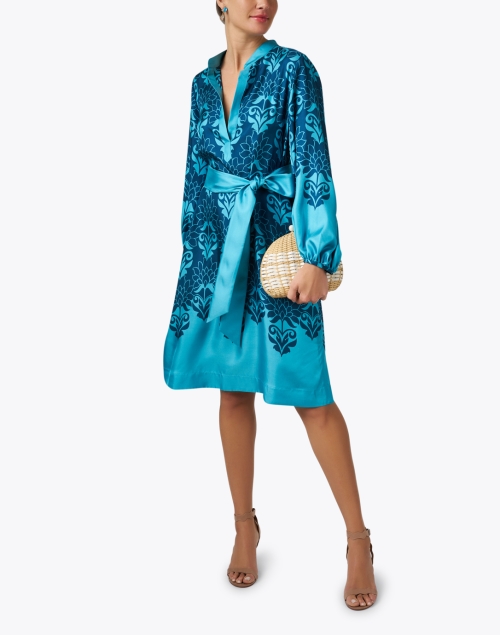 Rylene Blue Print Silk Dress
