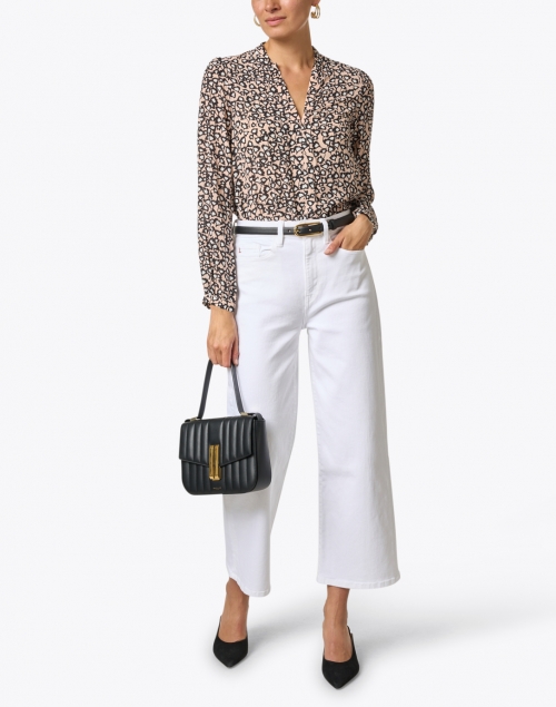 Beige and Black Floral Printed Blouse