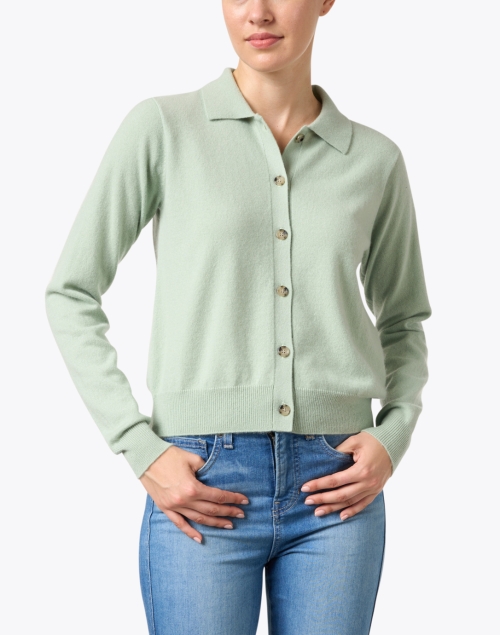 Front image - Allude - Light Green Cashmere Polo Cardigan