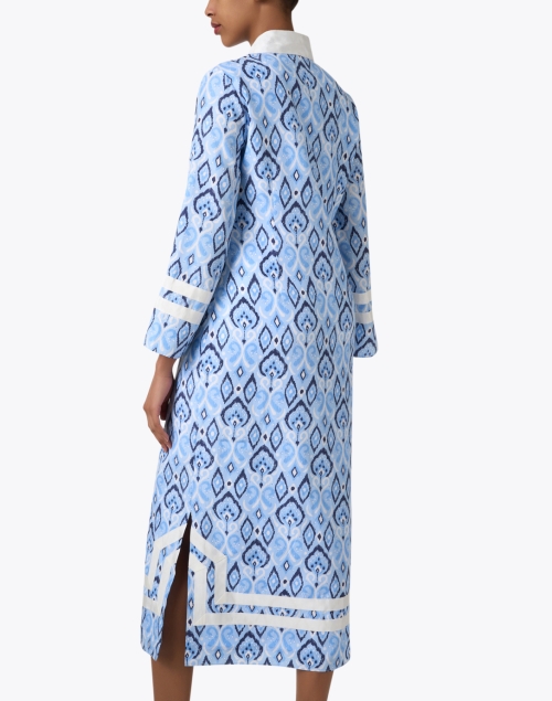 Back image - Sail to Sable - Blue and White Silk Blend Tunic Dress