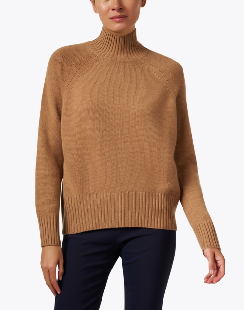 Front image - Allude - Camel Wool Cashmere Mock Neck Sweater