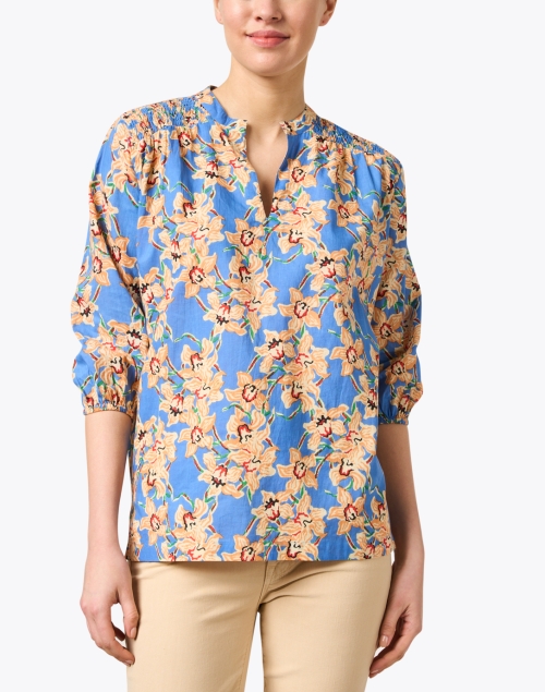 Front image - Ro's Garden - Marcia Blue and Gold Print Top
