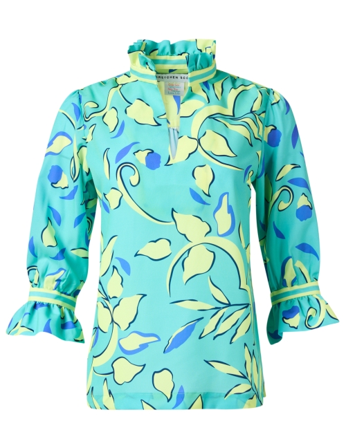 Product image - Gretchen Scott - Turquoise Floral Printed Ruffle Tunic