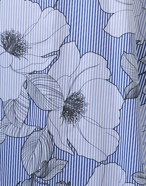 Fabric image - Purotatto - Blue Floral Striped Cotton Shirt Dress 