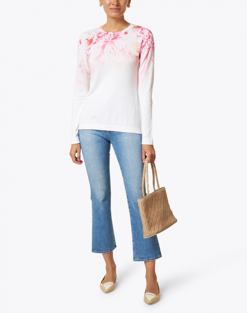 Kinross - White and Pink Floral Cotton Sweater