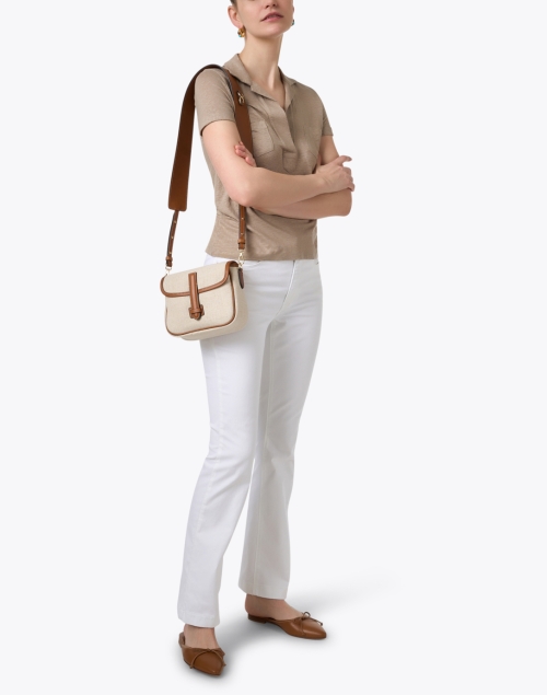 Beige Stretch Linen Polo Top