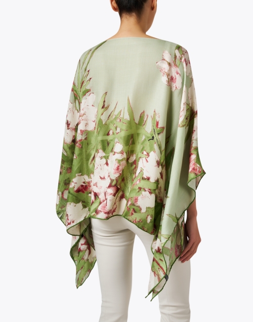 Back image - Rani Arabella - Green Floral Print Cashmere Silk Poncho