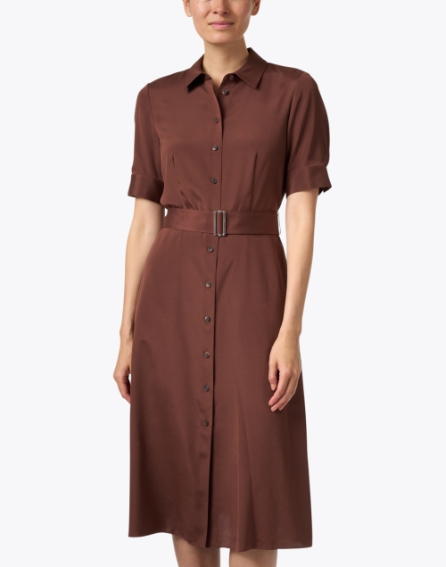 Front image - Lafayette 148 New York - Copper Brown Georgette Shirt Dress