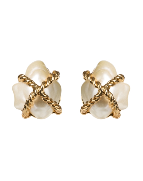 Product image - Kenneth Jay Lane - Gold Braided X Pearl Clip Earrings