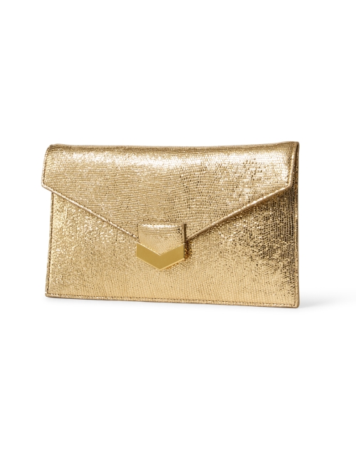 Front image - DeMellier - London Gold Embossed Leather Clutch