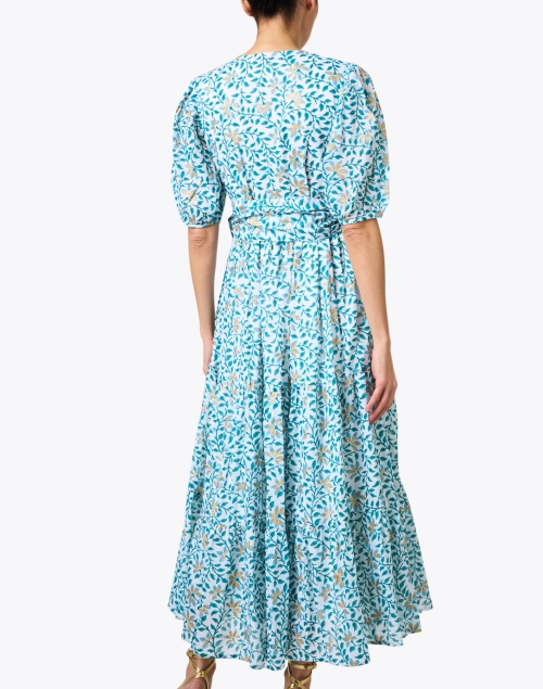 Back image - Oliphant - Mondavi Blue and Gold Print Cotton Dress