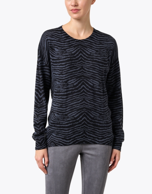 Front image - Repeat Cashmere - Blue and Black Zebra Wool Cashmere Sweater
